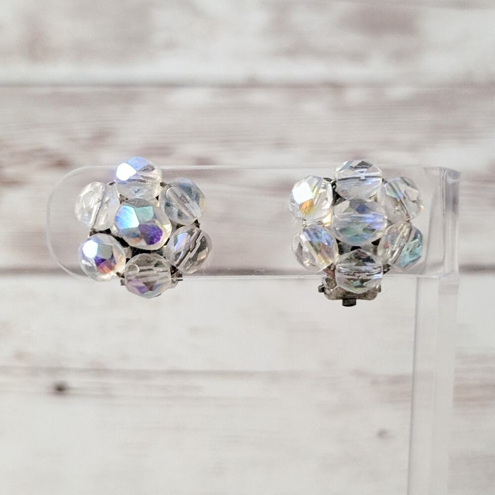 Vintage Clip On Earrings Just Over 5/8" Iridescent